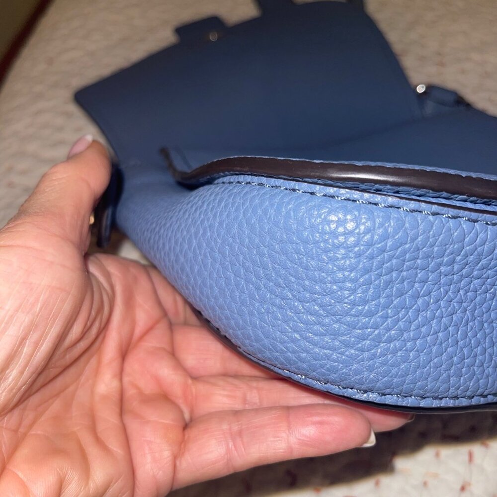Michael Kors Womens Saddle Bag Maxine Large Blue Pebbled Leather Casual - Picture 10 of 16